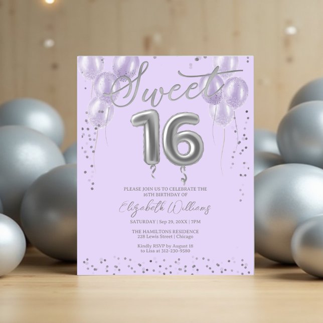 Silverfolie Sweet 16 Ballonger Budget Inbjudningar (Skapare uppladdad)