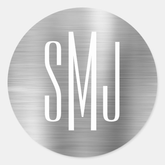 Silverfolie Trebokstavsmonogram Runt Klistermärke (Framsida)