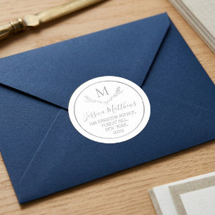 Silverfoliekrans Anpassad Monogram Returadress Runt Klistermärke