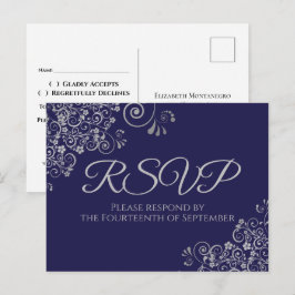 Silverfransar Elegant Marinblå Bröllop RSVP Vykort