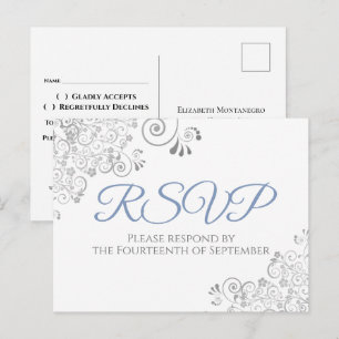 Silverfransar Enkla Eleganta Blå Bröllop RSVP Vykort