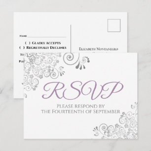 Silverfransar Enkla Eleganta Lila Bröllops-RSVP Vykort
