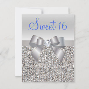Silverglänsande detaljer & rosett Royalblå text Sw Inbjudningar