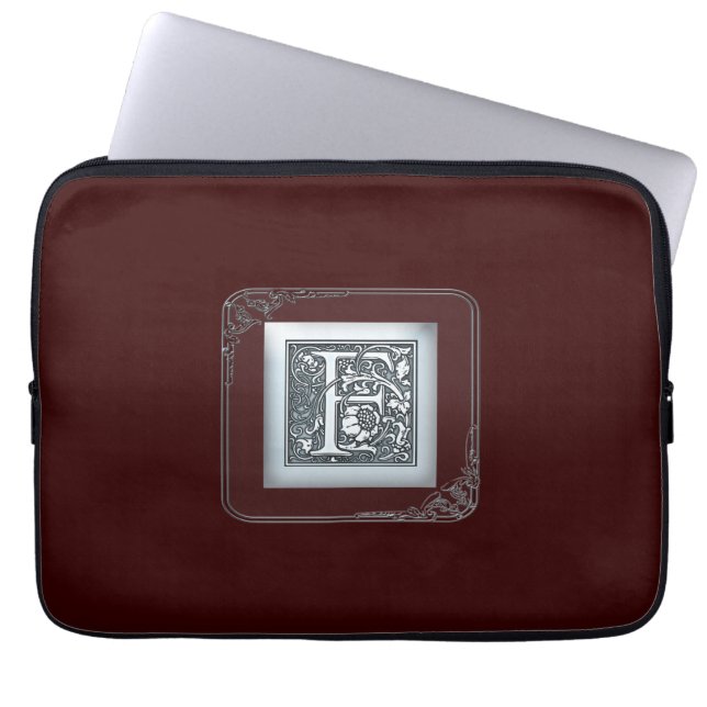 silverglänsande monogram - F Laptop Sleeve (Framsidan)