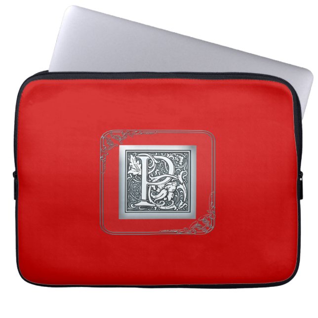 silverglänsande monogram - P Laptop Sleeve (Framsidan)