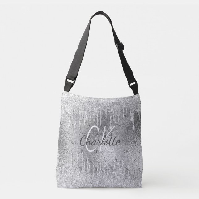 Silverglitter droppar monogram elegant  axelväska (Framsida)