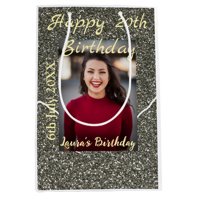 Silverglitter-foto 20-årsdag lägg till namn-datum (Framsidan)