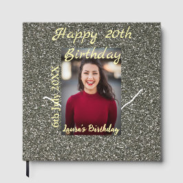 Silverglitter-foto 20-årsdag lägg till namn-datum gästböcker