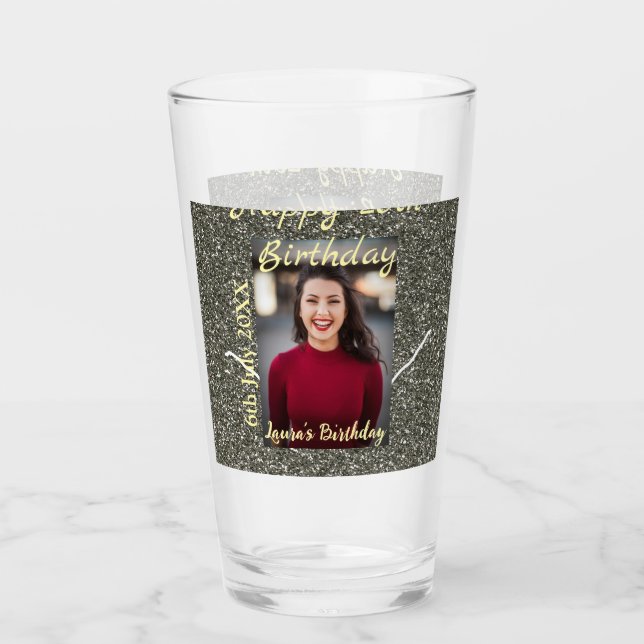 Silverglitter-foto 20-årsdag lägg till namn-datum glaskopp (Framsida)