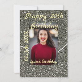 Silverglitter-foto 20-årsdag lägg till namn-datum julkort