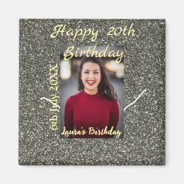 Silverglitter-foto 20-årsdag lägg till namn-datum magnet