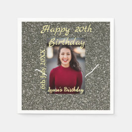 Silverglitter-foto 20-årsdag lägg till namn-datum pappersservett