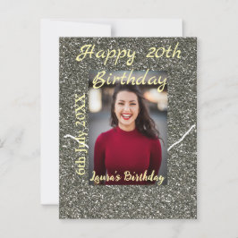 Silverglitter foto 20-årsdag namn datum vykort