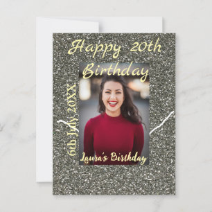 Silverglitter foto 20-årsdag namn datum vykort