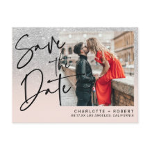 Silverglitter foto bröllop spara datum