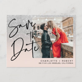 Silverglitter foto bröllop spara datum meddelande vykort