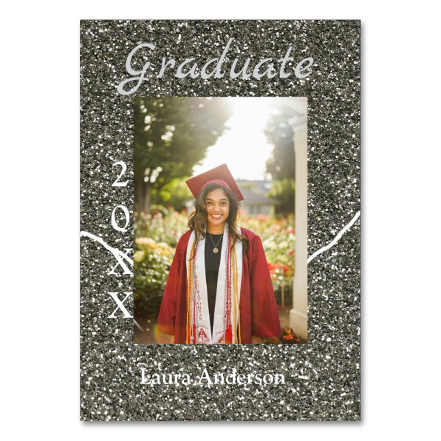 Silverglitter-fotot studenten lägger till namn-kla bordsnummer (Framsidan)