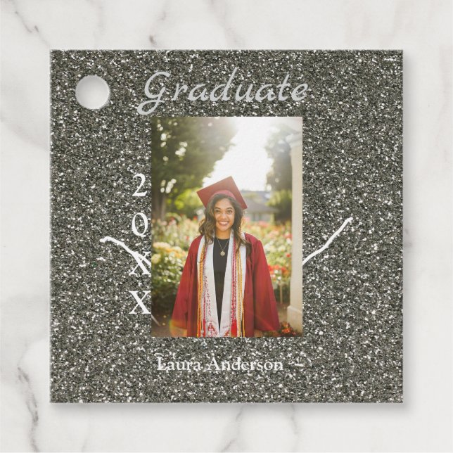 Silverglitter-fotot studenten lägger till namn-kla gåvor etiketter (Framsida)