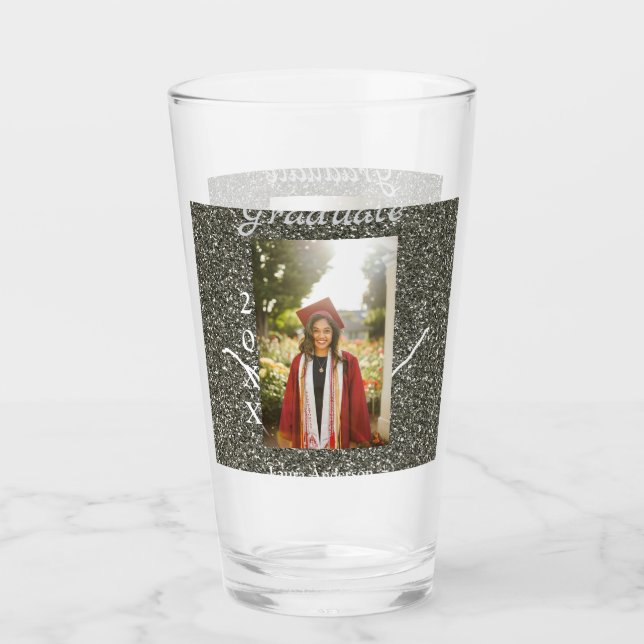 Silverglitter-fotot studenten lägger till namn-kla glaskopp (Framsida)