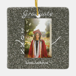 Silverglitter-fotot studenten lägger till namn-kla julgransprydnad keramik