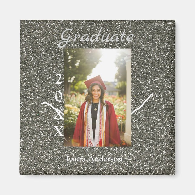 Silverglitter-fotot studenten lägger till namn-kla magnet (Framsidan)