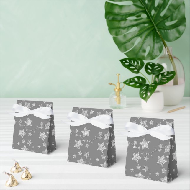 Silverglitter gnistrar Stjärnmönster ljusgrå Presentaskar (Multipel)