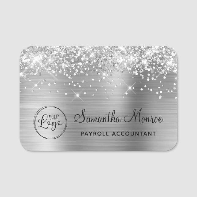 Silverglitter och folie med logotyp namnbricka (Framsida)