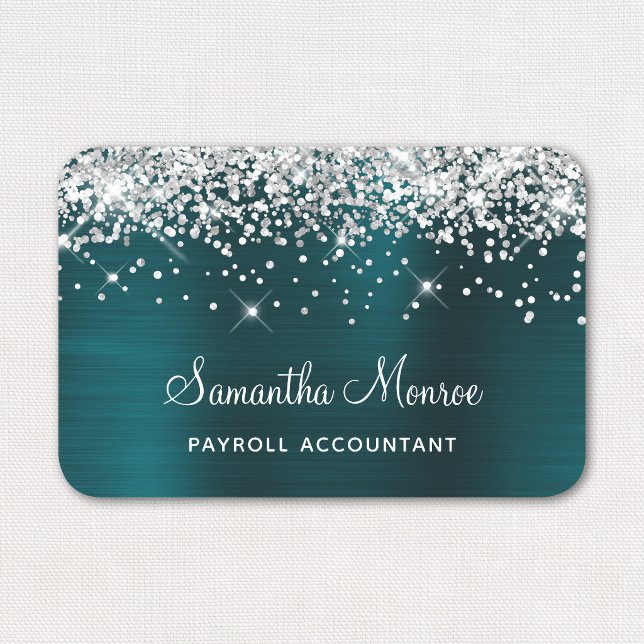 Silverglitter och mörk turkos folie namnbricka (Silver Glitter and Dark Turquoise Foil Name Tag)