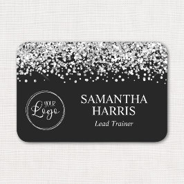 Silverglitter och svart logotyp namnbricka