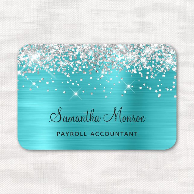 Silverglitter och turkos blå folie namnbricka (Silver Glitter and Turquoise Blue Foil Name Tag)