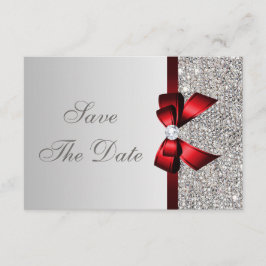 Silverglitter, Röd Slinga & Diamant Save the Date Spara Datumet