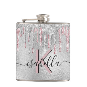 Silverglitter rosa monogram glittrig script fickplunta