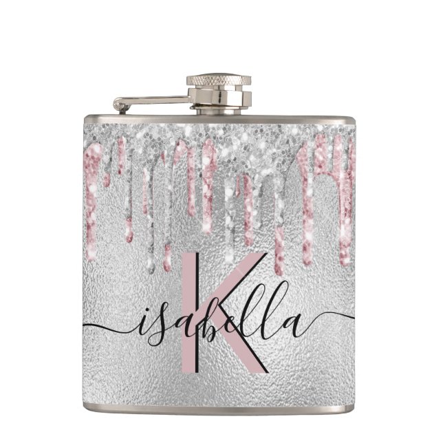 Silverglitter rosa monogram glittrig script fickplunta (Framsidan)