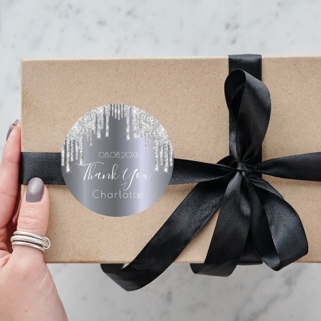 Silverglitterdroppnamn tack runt klistermärke (Skapare uppladdad)