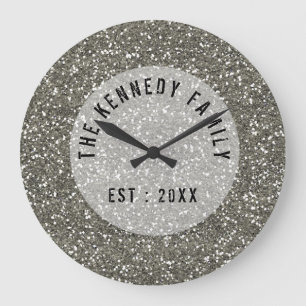 Silverglitterfamilj Stor Klocka