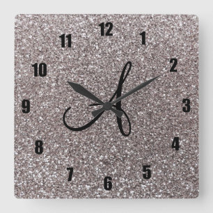 Silverglittermonogram Fyrkantig Klocka