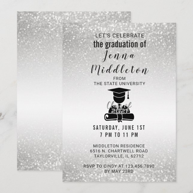 Silverglitterstudenten Inbjudningar (Fram/baksida)