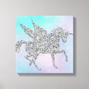 SilverglitterUnicorn på pastell Canvastryck