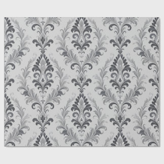 Silvergrå barock damast blommönster presentpapper