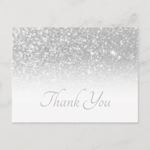Silvergrå Bokeh Glitter Vit Ombre Tack Vykort