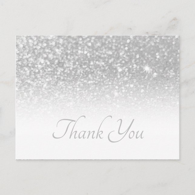 Silvergrå Bokeh Glitter Vit Ombre Tack Vykort (Framsida)