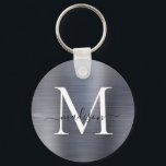 Silvergrå Borstad Metall Girligt Skript Monogram Nyckelring<br><div class="desc">Silvergrå Stål Borstad Metall Girlig Skript Monogram Nyckelring</div>
