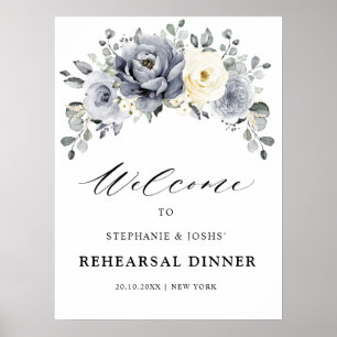 Silvergrå Elfenbensvit Blommig Övningsmiddagsfira Poster