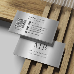 Silvergrå falsk borstad metallisk monogram visitkort