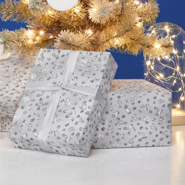Silvergrå falska glittergepardfläckar presentpapper (Helgdagar)