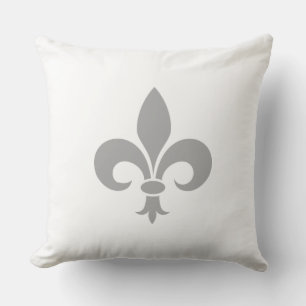 Silvergrå Fleur de Lis på vit Kudde