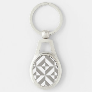 Silvergrå geometrisk art déco ovalt silverfärgad nyckelring
