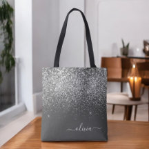 Silvergrå glänsande glitter monogramnamn