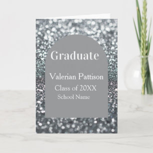 Silvergrå glitter båge form namn år examen kort