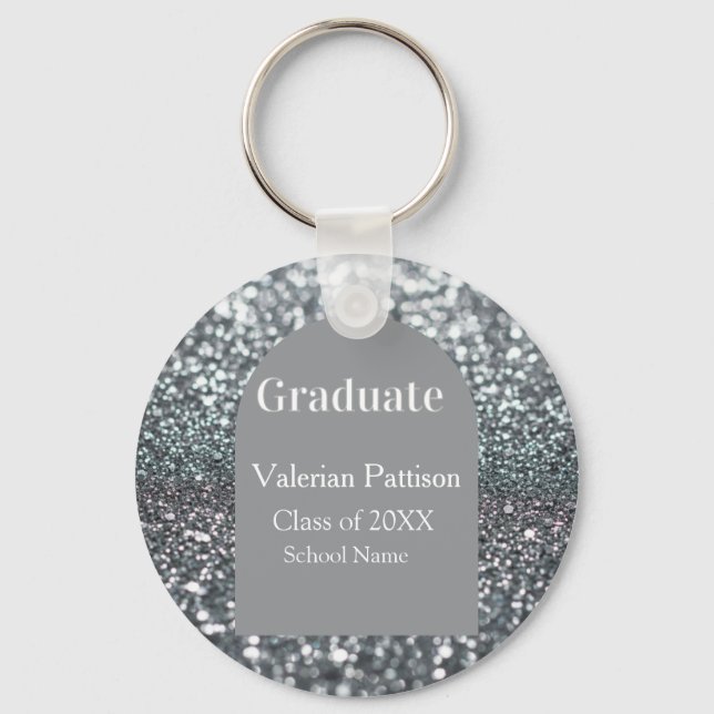 Silvergrå glitter båge form namn år examen nyckelring (Framsida)